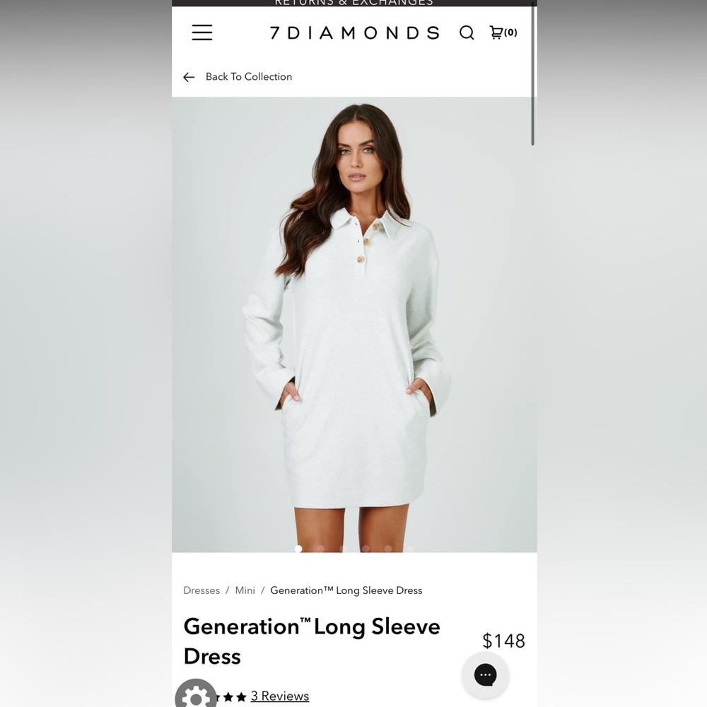 7 Diamonds White Polo Collar Long Sleeve Dress
